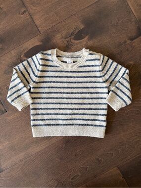 GAP Gray Crewneck Sweater with Navy Stripes